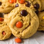 closeup of a reese's pieces cookie.