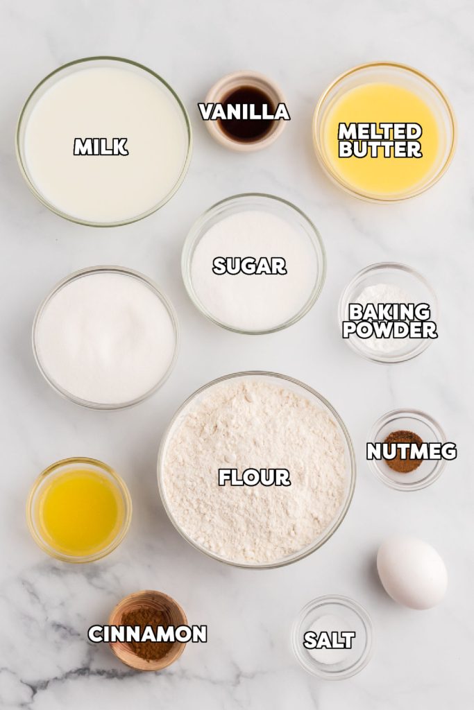overhead shot of ingredients laid out to make breakfast muffins.