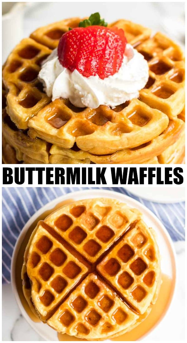buttermilk waffles pinterest collage Buttermilk waffles are so easy to make from scratch - all you need is one bowl, a whisk, and a few everyday ingredients. Ditch the mix and give these homemade waffles a try! | www.persnicketyplates.com