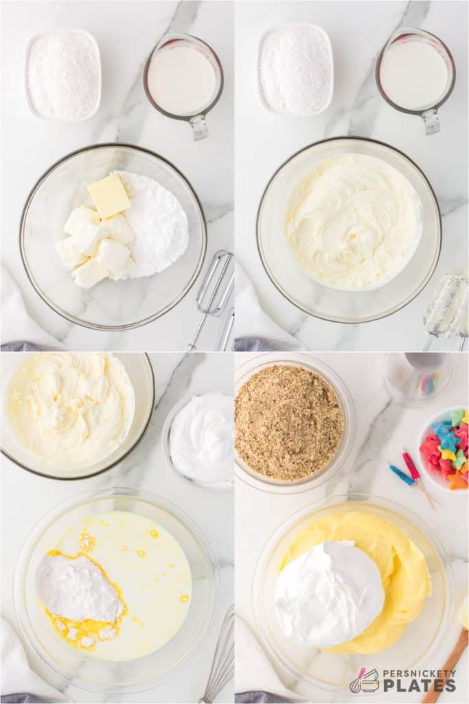 collage of 4 photos showing the process of making pudding.