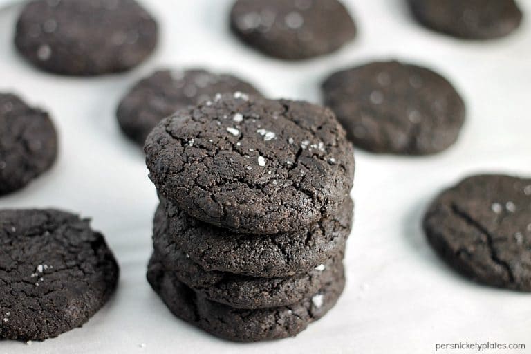 stack of chocolate cookies.