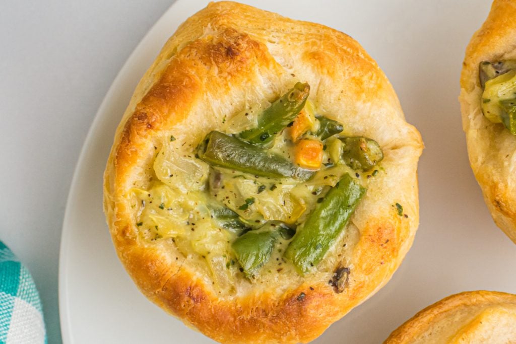 closeup overhead shot of a mini veggie pot pie.