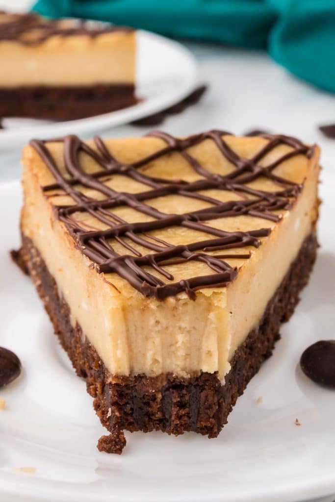 slice of cheesecake with a bite missing.