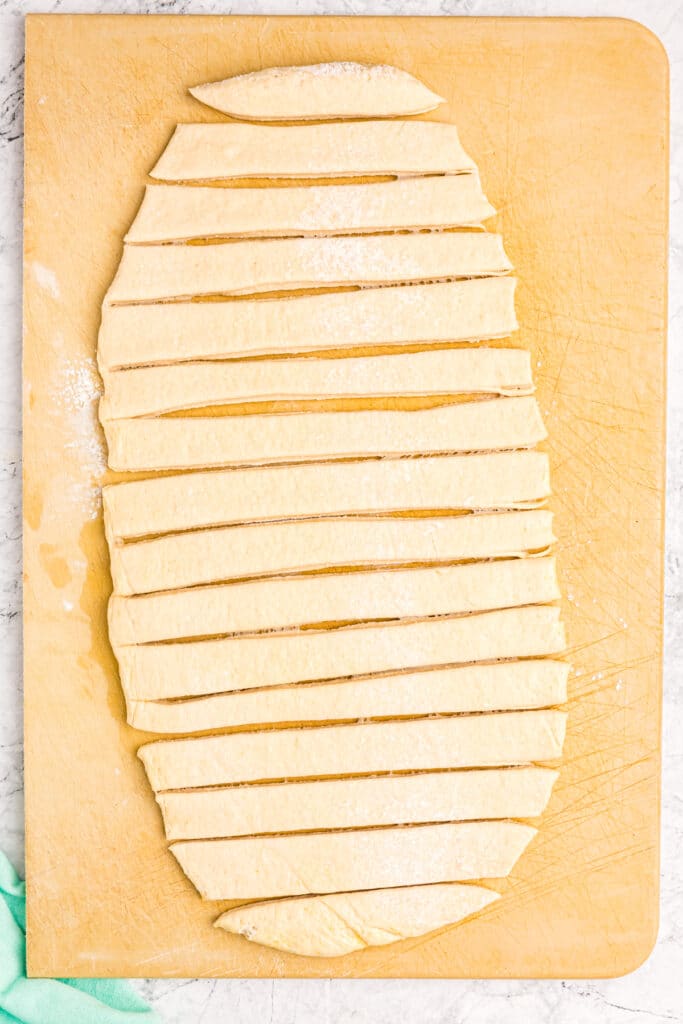 dough cut into strips.