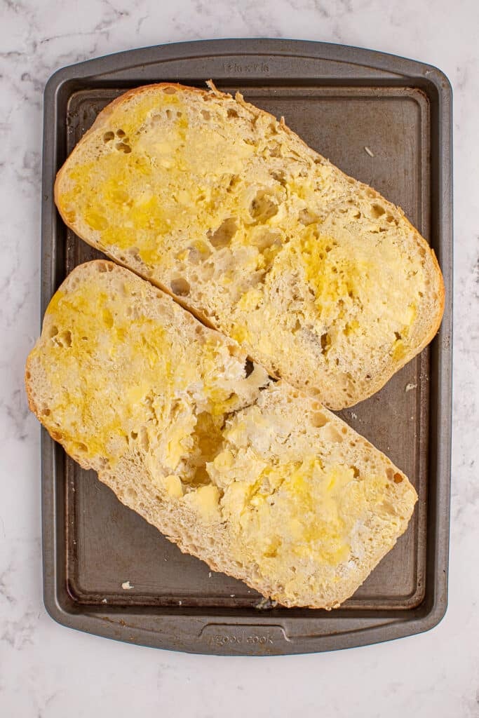 overhead shot of sliced loaf of italian bread.
