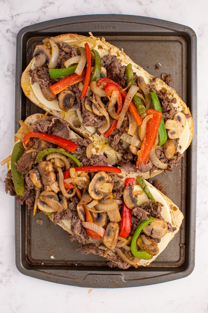 peppers & onions on bread.