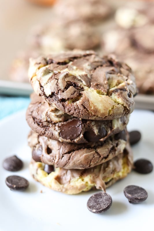 stack of fudge marble cookies