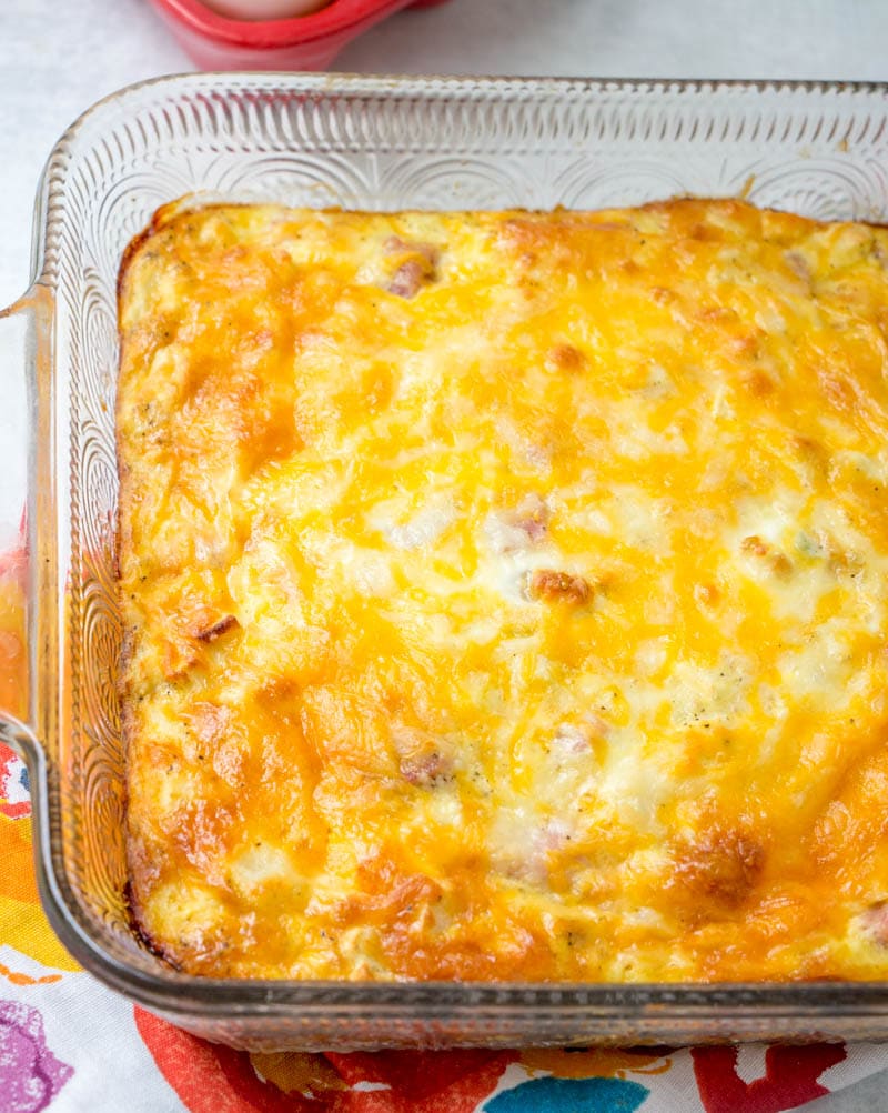 ham & potato breakfast casserole in 8x8 baking dish