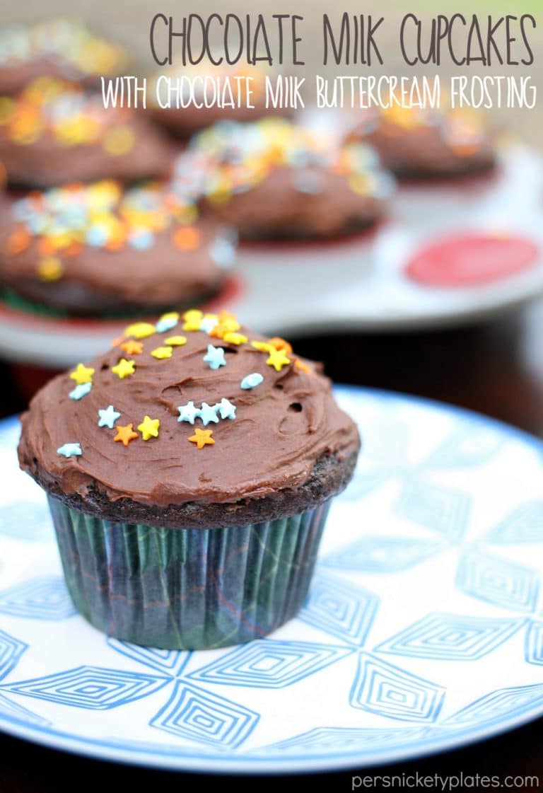 Chocolate Milk Cupcakes with Chocolate Milk Buttercream Frosting | Persnickety Plates