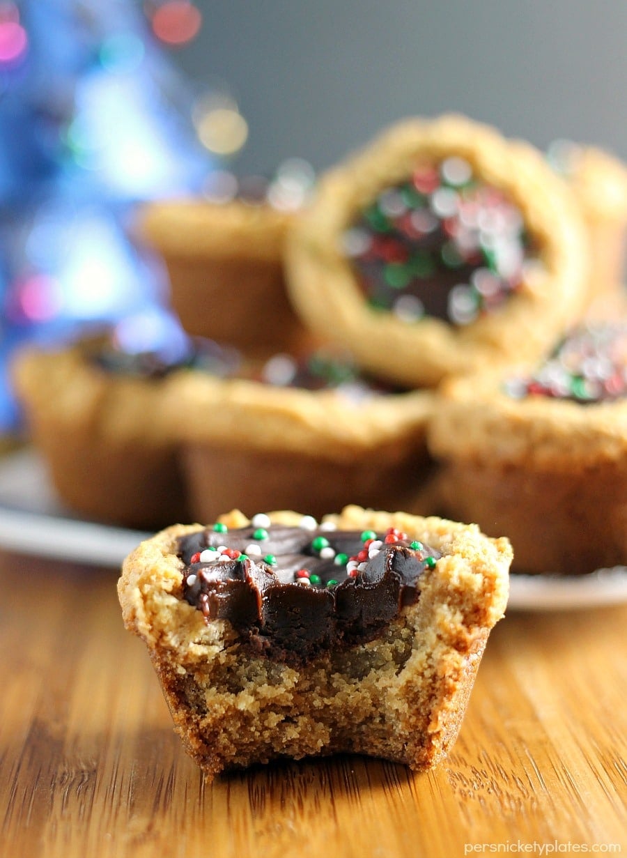 bite missing from a peanut butter cookie cup