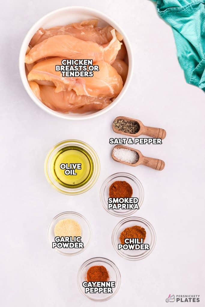 overhead shot of labeled ingredients.