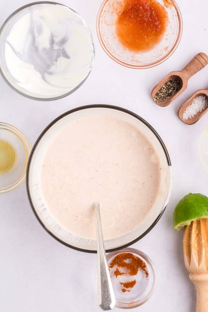 creamy salsa dressing in a bowl.