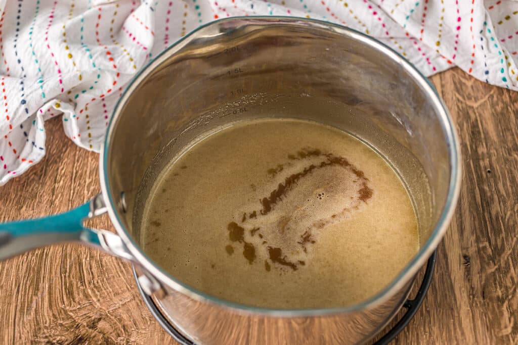 saucepan with melted butter & sugar mixture.