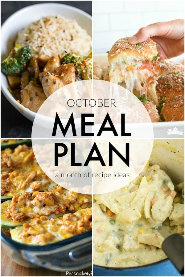 collage of dinner ideas for the October Meal Plan