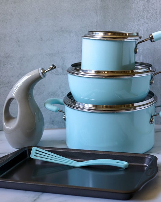 stack of rachael ray create delicious cookware