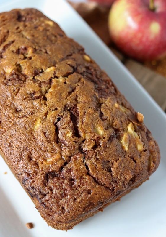 overhead shot of loaf of apple bread