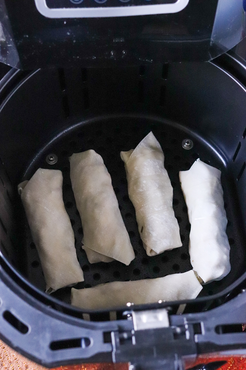 five egg rolls in air fryer basket