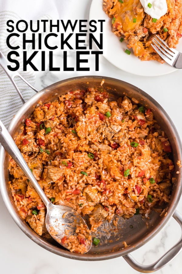 overhead shot of skillet with serving spoon