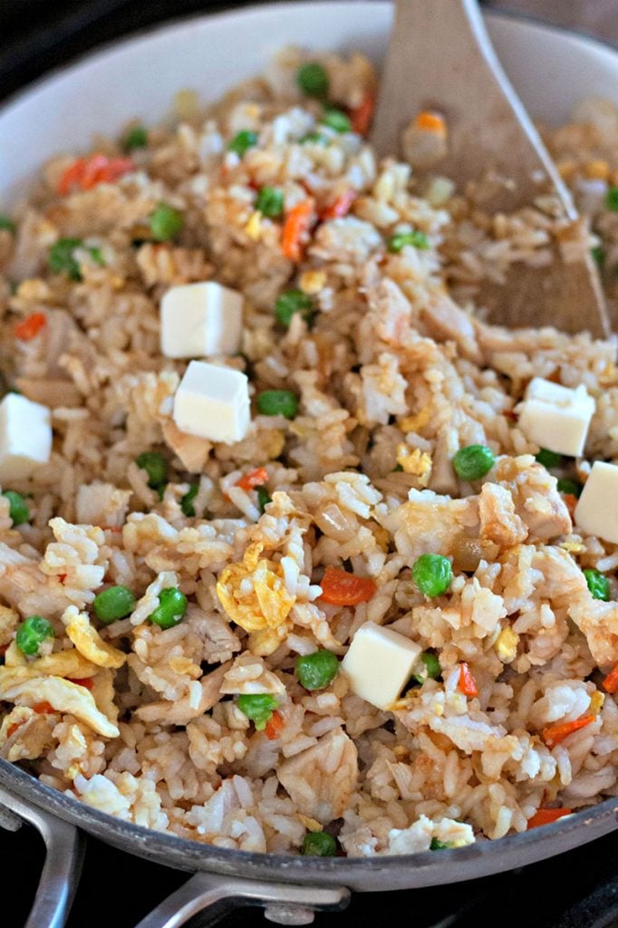 homemade fried rice in skillet