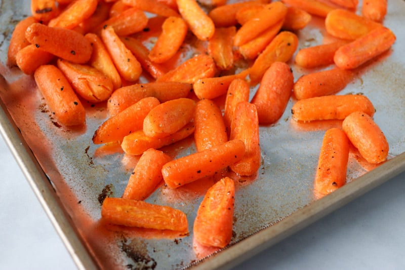 oven roasted veggies on a baking sheet