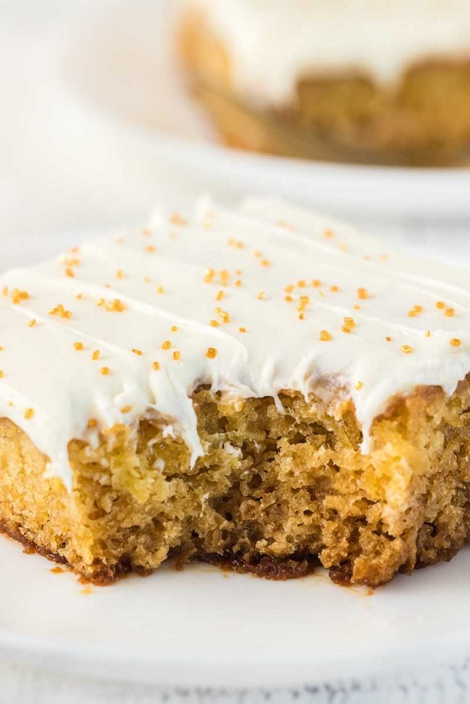 bite out of a slice of cake