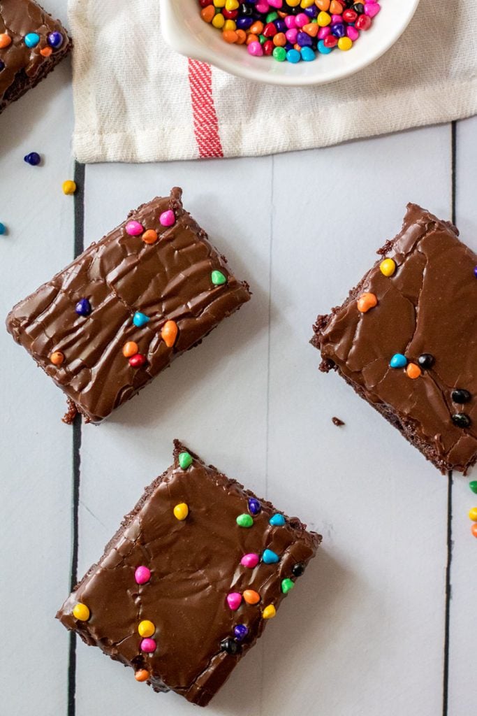 overhead shot of three cosmic brownies