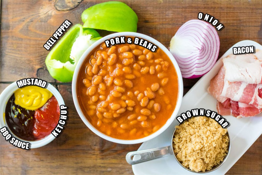 ingredients laid out to make doctored baked beans