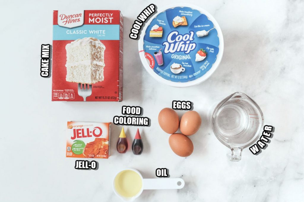 overhead shot of cake mix ingredients