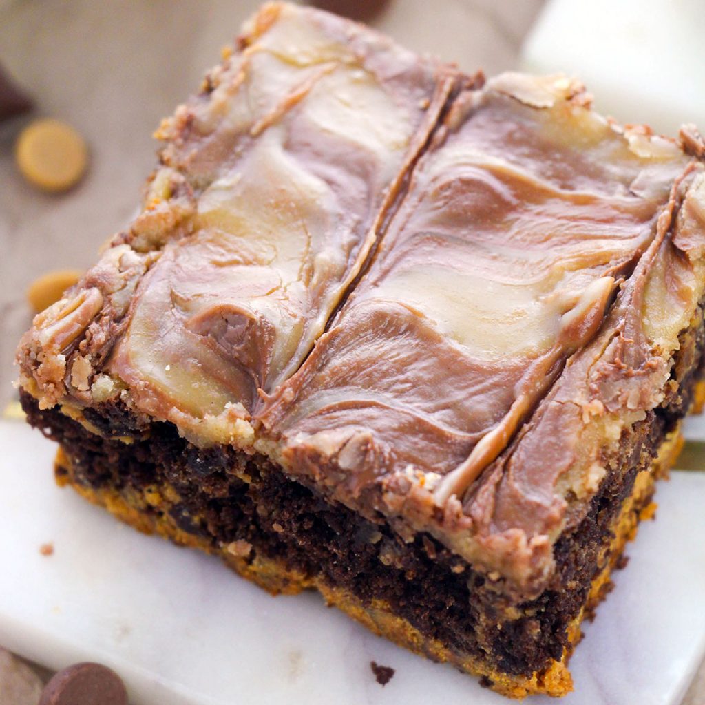 close up of single peanut butter swirl brownie