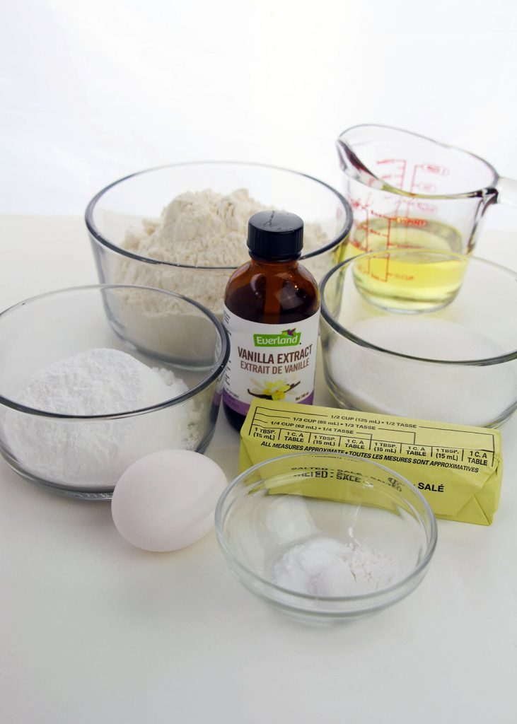 baking ingredients laid out to make sugar cookies