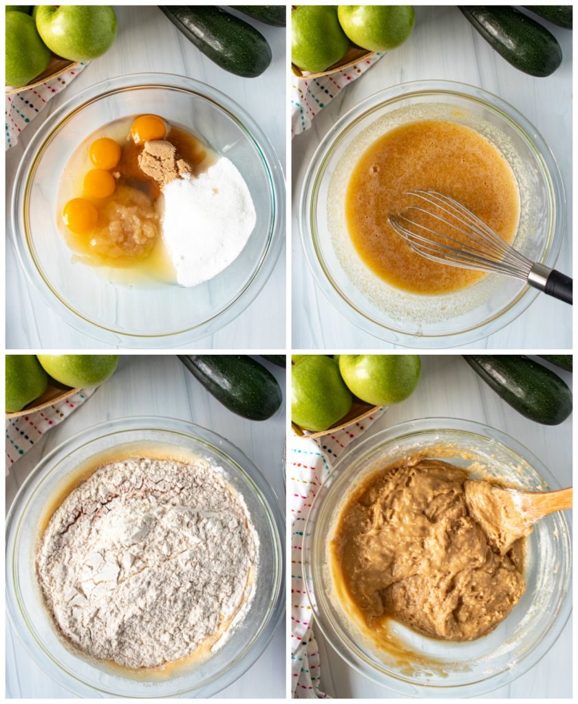 collage of mixing bowls making quick bread