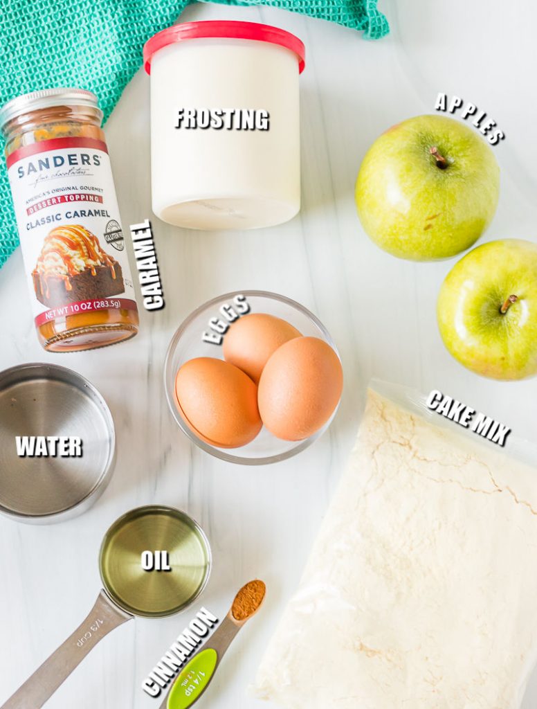 ingredients laid out to make a caramel apple cake