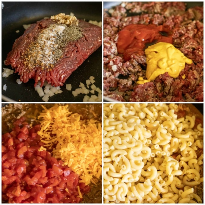collage of making skillet pasta