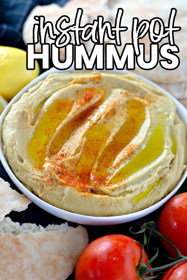 image of bowl of hummus with text that says instant pot hummus