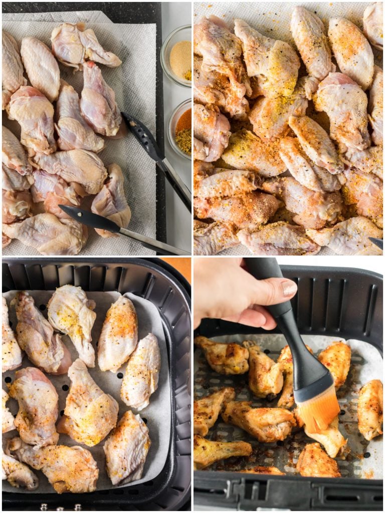 collage of making chicken wings in the air fryer