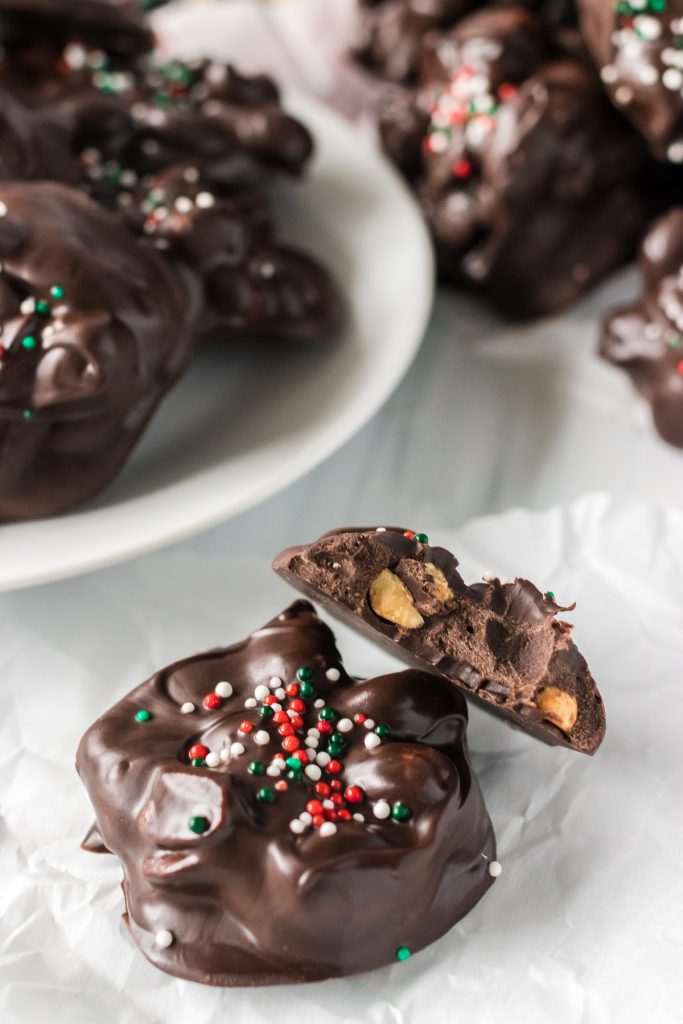 inside of a chocolate peanut cluster