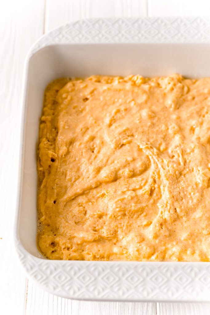 honey cornbread batter in baking dish