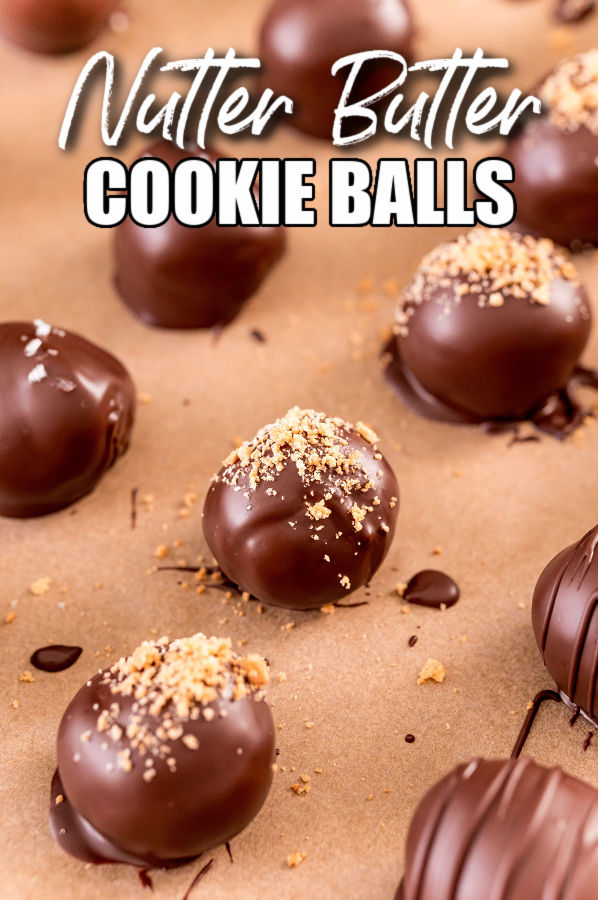 chocolate covered cookie balls on a baking sheet