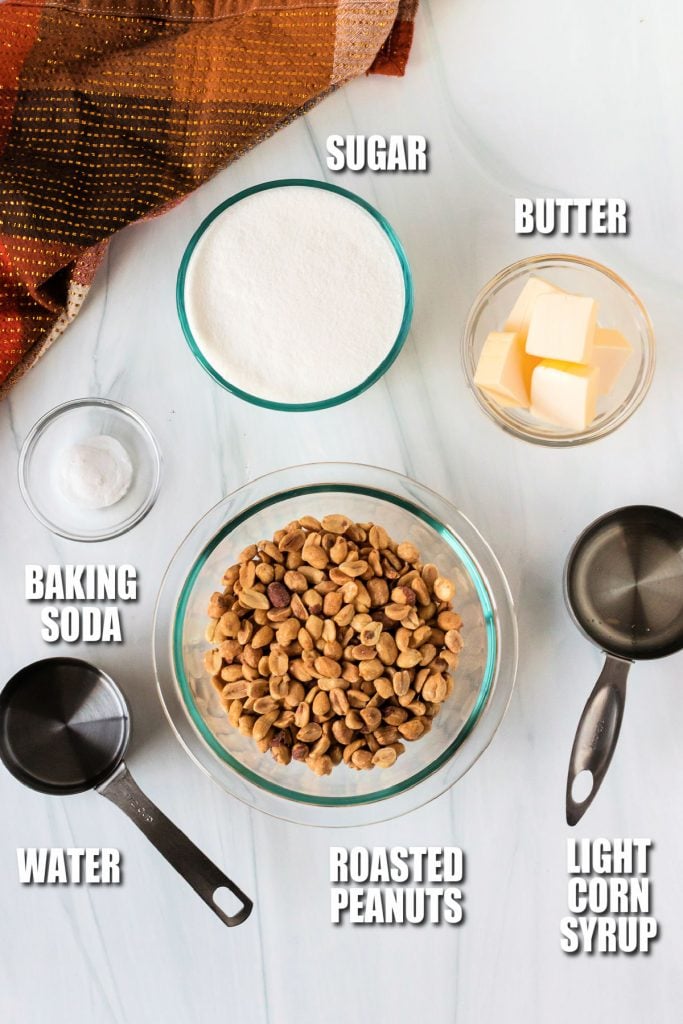 overhead shot of ingredients laid out to make peanut brittle