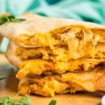 stack of chicken & cheese quesadillas.