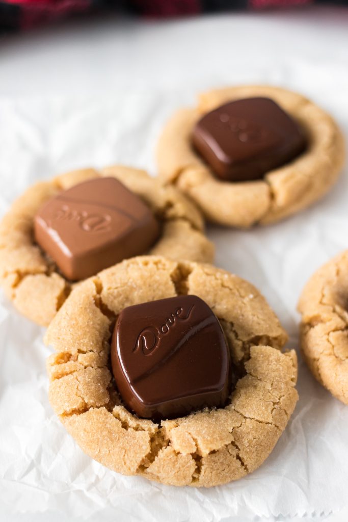 peanut butter blossoms topped with dove chocolates