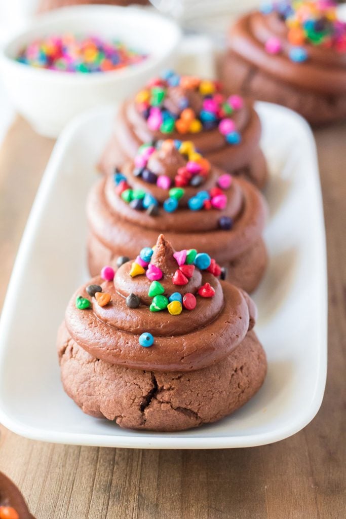 cosmic brownie cookies on a white platter.