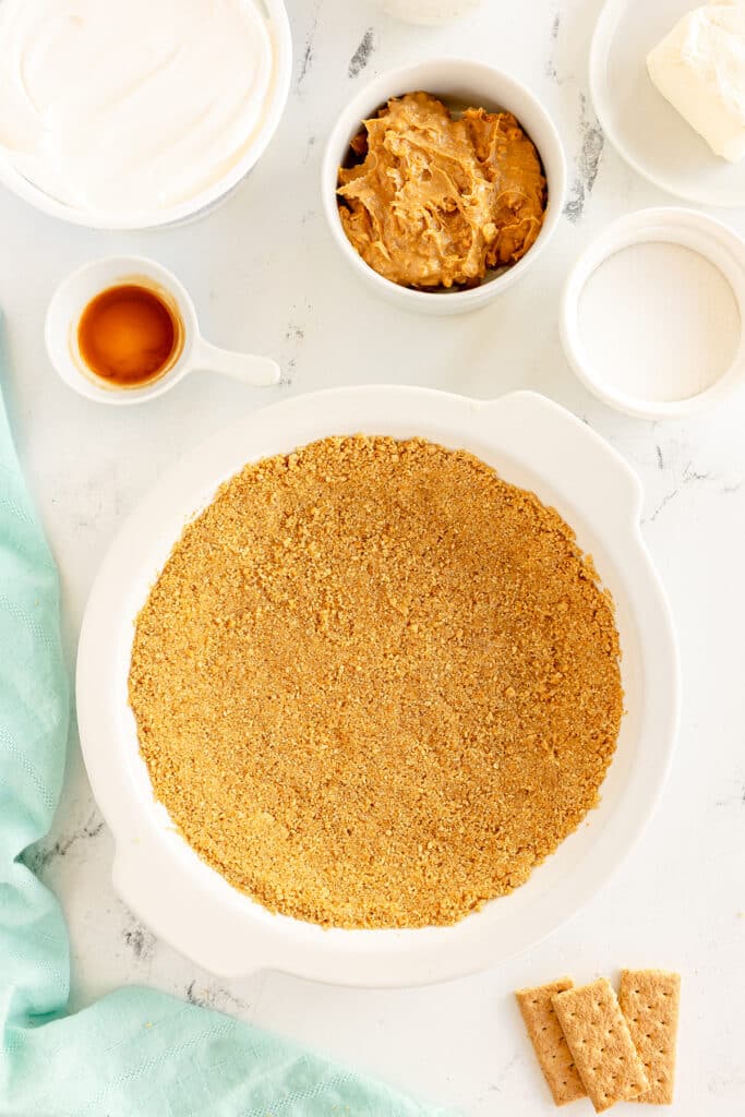 graham cracker crust in a pie plate.