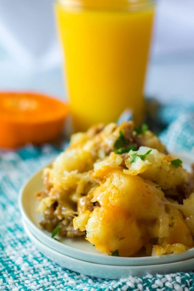 tater tot casserole on a plate.