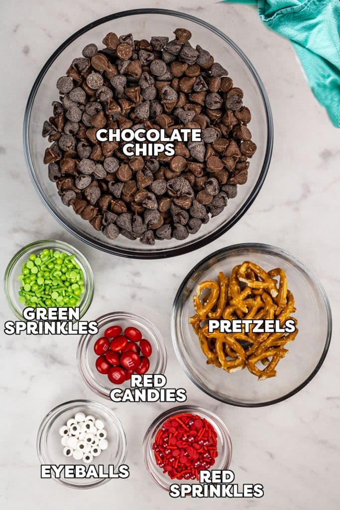 overhead shot of ingredients laid out to make reindeer bark.