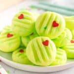 plate of grinch christmas cream cheese mints.