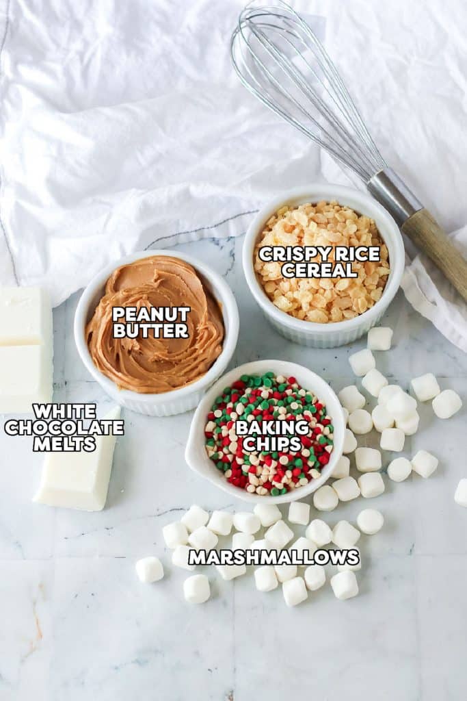 overhead shot of labeled ingredients to make avalanche cookies.