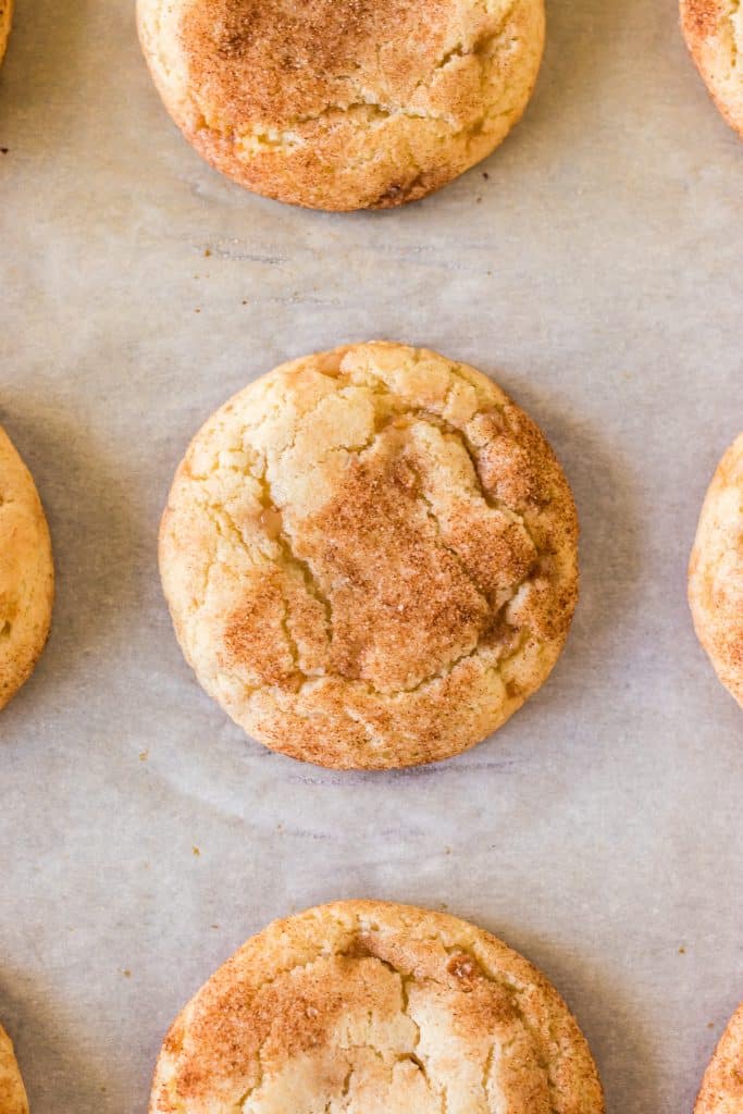 overhead shot of cookies on a baking sheet.