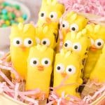 spring chick dipped wafer cookies in a basket.