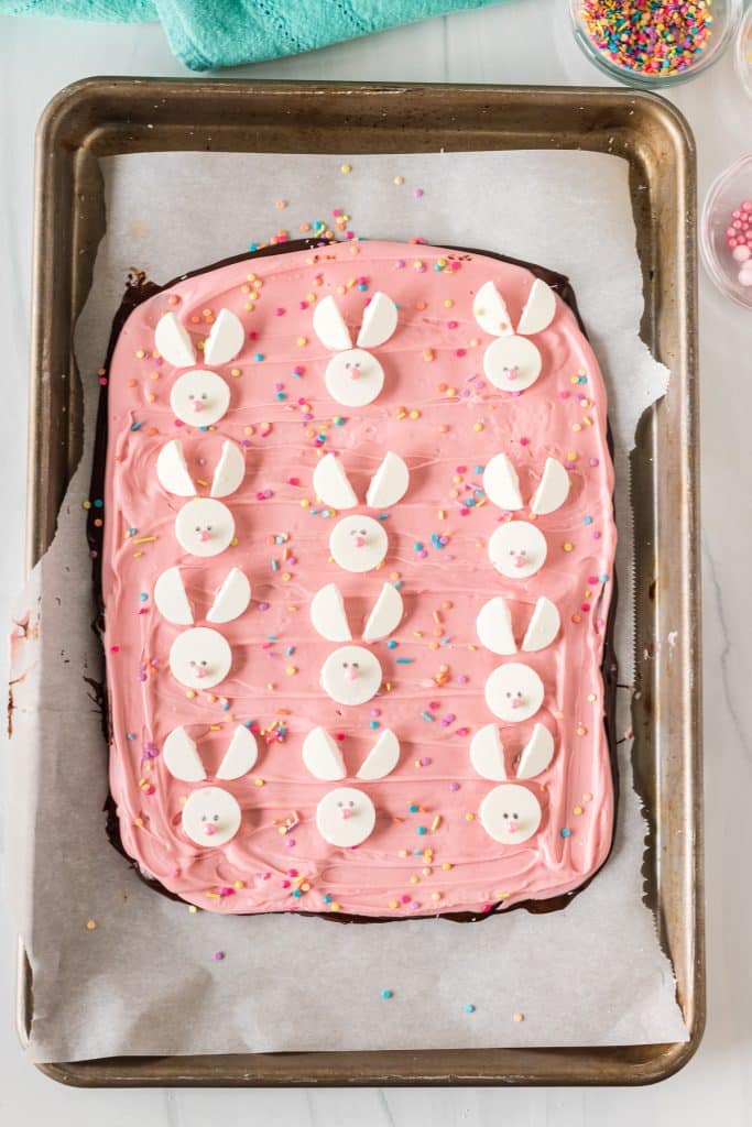overhead shot of easy bunny bark with sprinkles.